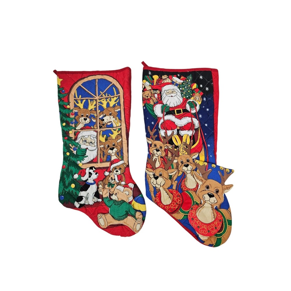 Vintage Quilted Santa Claus 3D Christmas Stocking Set of 2 C16